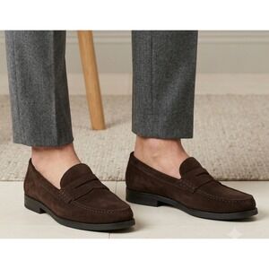 Michael Pasinkoff Penny Loafer Shoes Womens 37 Dark Brown Suede Moc-Toe Slip On